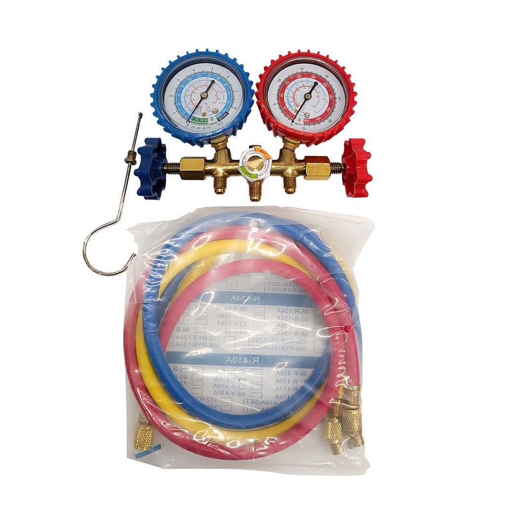 JUEGO MANOMETRO C/VISOR MANGUERA DE 3000 PSI R22/R404/R134